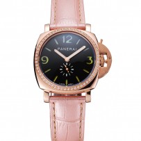 Panerai Radiomir quadrante nero con diamanti lunetta cassa in oro rosa cinturino in pelle rosa 1453801