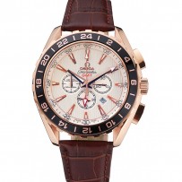 Bracciale Omega Seamaster Aqua Terra Chrono GMT quadrante avorio in pelle marrone 622534