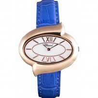 Chopard Luxury Gold Lunetta con quadrante bianco e cinturino in pelle blu 621544