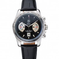 Tag Heuer Carrera tachimetro lunetta quadrante nero cinturino in pelle nera