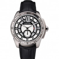 Cartier Calibre De Cartier piccoli secondi quadrante bianco e nero cassa in acciaio inossidabile cinturino in pelle nera