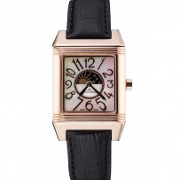 Jaeger le Coultre Reverso Squadro Lady cinturino in pelle nera quadrante perla 41966