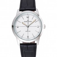 Jaeger LeCoultre Geophysic quadrante bianco Bracciale in pelle nera cassa argento 1454040