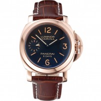 Panerai Luminor Marina 8 giorni quadrante nero cassa in oro rosa cinturino in pelle marrone