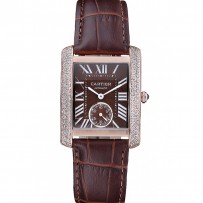 Cartier Tank MC cassa in oro con diamanti quadrante marrone cinturino in pelle marrone 622170