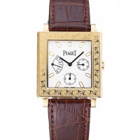 Piaget Emperador Limited Edition quadrante bianco con cassa in oro inciso Bracciale in pelle marrone 1454139