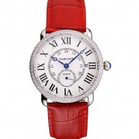 Cartier Ronde Louis Cartier quadrante bianco cassa in acciaio inossidabile Diamond Bezel cinturino in pelle rossa