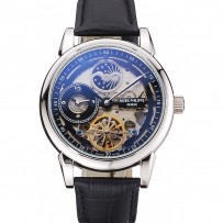 Patek Philippe Dual Time Moonphase Tourbillon quadrante scheletrato nero Cassa in acciaio inossidabile Cinturino in pelle nera