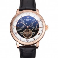 Patek Philippe Classic Tourbillon Power Reserve quadrante nero e bianco cassa in oro rosa cinturino in pelle nera