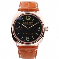 Panerai Radiomir Black Seal quadrante nero Bracciale in pelle marrone cassa in oro rosa