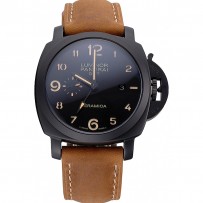 Panerai Luminor 1950 GMT Ceramica quadrante nero cassa nera opaca cinturino in pelle scamosciata marrone