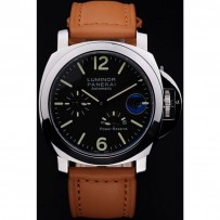 Panerai Luminor Power Reserve quadrante nero cassa in acciaio bracciale in pelle marrone