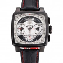 Tag Heuer Monaco cinturino in pelle traforata nero-rosso quadrante bianco 80307