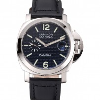 Panerai Luminor Marina Date quadrante nero con motivo a chiocciola cassa in acciaio inossidabile cinturino in pelle nera