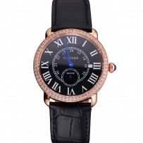 Cartier Ronde Louis Cartier quadrante nero cassa in oro diamante lunetta cinturino in pelle nera