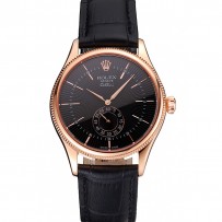 Svizzero Rolex Cellini quadrante nero cassa in oro rosa cinturino in pelle nera