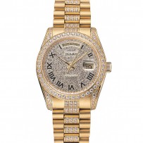 Swiss Rolex Day-Date Diamond Pavé Dial Gold Diamond Bracelet 1453956