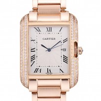 Cartier Tank Anglaise 36mm quadrante bianco diamanti cassa in oro rosa Bracciale in oro rosa