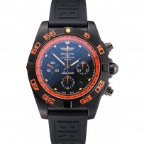 Swiss Breitling Chronomat 44 Raven quadrante nero e arancione Cassa nera Cinturino in caucciù nero