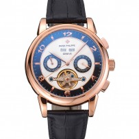 Patek Philippe Perpetual Calendar Tourbillon Two Tone Dial Cassa in oro rosa Cinturino in pelle nera