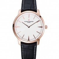 Swiss Vacheron Constantin Patrimony quadrante bianco cassa in oro rosa Bracciale in pelle nera 1454165