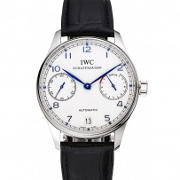 Swiss IWC portoghese quadrante bianco con numeri blu cassa in argento Bracciale in pelle nera 1453913