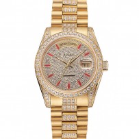 Swiss Rolex Day-Date Red Diamond Pave Dial Bracciale in oro con diamanti 1453960