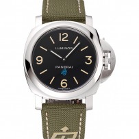 Panerai Luminor Base Logo Acciaio quadrante nero Bracciale verde 1454013