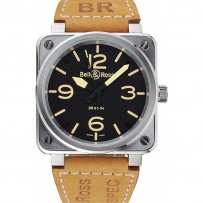 Bell e Ross BR 01-92 quadrante nero cassa argento numeri oro cinturino in pelle marrone
