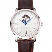 Swiss Baume and Mercier Classima 8688 Quadrante Bianco Custodia in Acciaio Inossidabile Cinturino in Pelle Marrone