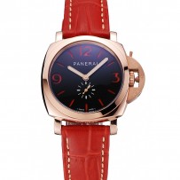 Panerai Radiomir quadrante nero cassa in oro rosa cinturino in pelle rossa 1453806