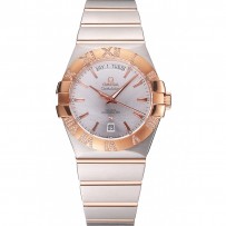 Swiss Omega Constellation quadrante bianco cassa in acciaio inossidabile lunetta in oro rosa bracciale bicolore