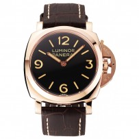 Svizzero Panerai Luminor quadrante nero cassa in oro rosa cinturino in pelle marrone 1453842