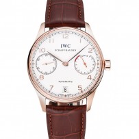 Swiss IWC portoghese quadrante bianco oro numeri cassa in oro cinturino in pelle marrone 1453916