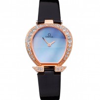 Orologio da donna Omega quadrante blu cassa in oro con diamanti cinturino in pelle nera 622830