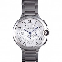 Cronografo Cartier Ballon Bleu quadrante bianco cassa e bracciale in acciaio inossidabile