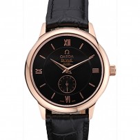 Omega DeVille Prestige Small Seconds quadrante nero Cassa in oro Bracciale in pelle nera 622.602