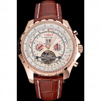 Breitling per Bentley Mulliner Tourbillon quadrante bianco cassa in oro rosa cinturino in pelle marrone