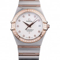 Omega Swiss Constellation Jewelry Diamond Case Radial Emblem quadrante bianco