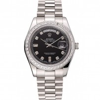 Swiss Rolex Day-Date quadrante nero cassa del diamante numeri di diamante bracciale in acciaio inossidabile 1453966