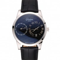 Cinturino in pelle nera con cassa in acciaio inossidabile quadrante nero originale Glashutte
