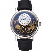 Breguet Duo Tourbillon Cassa argento quadrante bianco Bracciale in pelle nera 622622