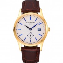 Patek Philippe Calatrava quadrante bianco cassa in oro cinturino in pelle marrone 622844