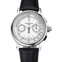 Swiss Patek Philippe 5170J cronografo quadrante bianco cassa in acciaio inossidabile cinturino in pelle nera