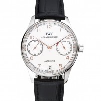 Swiss IWC portoghese quadrante bianco numeri in oro rosa cassa in argento braccialetto in pelle nera 1453910