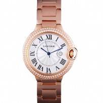 Cartier Ballon Bleu 42 millimetri quadrante bianco diamanti cassa in oro rosa e bracciale