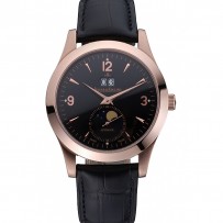 Jaeger LeCoultre Master quadrante nero cinturino in pelle nera lunetta in acciaio inossidabile 622081