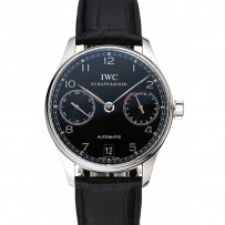 Swiss IWC portoghese quadrante nero cinturino in pelle nera cassa d'argento 1453903