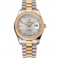 Swiss Rolex Day-Date quadrante bianco cassa in oro con diamanti Bracciale in acciaio inossidabile bicolore 1453971