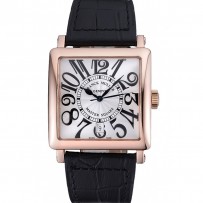 Franck Muller Master Square Quadrante bianco Cassa in oro Cinturino in pelle nera 622354